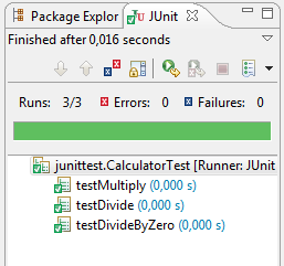 Ha elkészült a teszt osztályunk, akkor az Eclipse Package Explorer ablakában jobb egérgombbal rákattintunk (vagy a projekt nevére), és kiválasztjuk a Run As/JUnit Test lehetőséget.