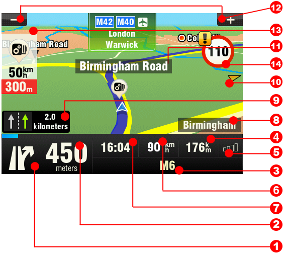 Utasítások A kiszámított útvonal a képernyőn megjelölt kék vonallal látható.
