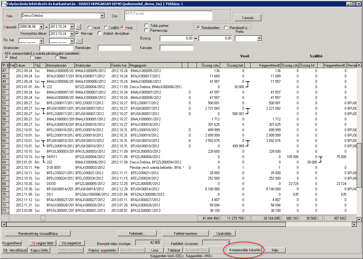 1. Kompenzálás rögzítése 1.1. A kompenzálás rögzítési helye Kompenzálást rögzíteni csak a fő telephelyen lehet, azaz ott ahol a könyvelés is van.