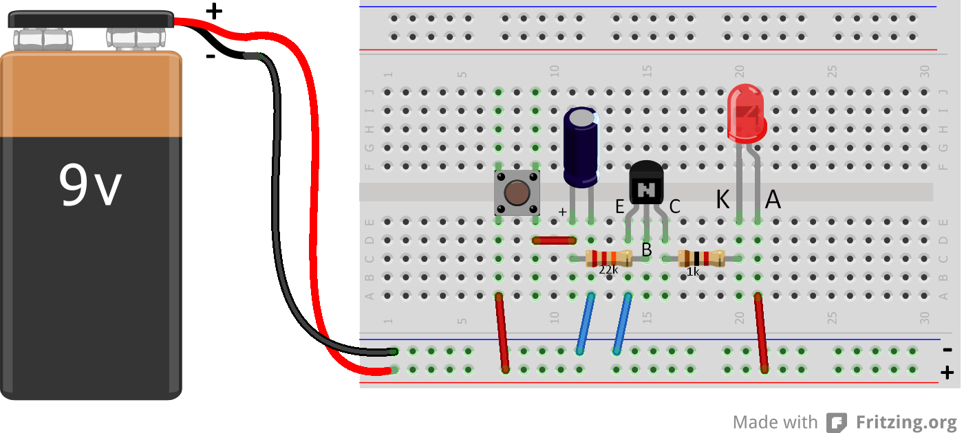 PN2222A) 1 db LED 1 db 100 µf ELKO 1 db nyomógomb 1 db 22 k