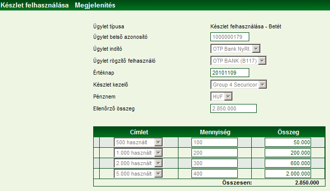 A készlet felhasználás kivét és betét típusú ügyletei egyrészt az ügyfelek és a készlet kezelők, másrészt a KPL superuser szereppel rendelkező munkatársai számára is megjeleníthetők a Készlet