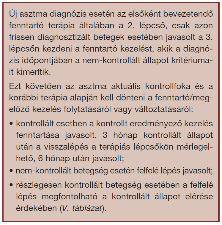 lépcsőnLTRAadható,haabetegnemfogadjael az ICS-t, ha az ICS nem tolerálható lokális mellékhatást okoz (A evidencia), illetve mérlegelhető, ha az asztma mellett egyidejűleg allergiás rhinitis is