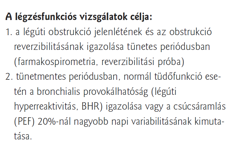 Anamnézis és fizikális lelet A tünetek, amelyek gyakran hirtelen alakulnak ki, hosszabbrövidebb ideig perzisztálnak, majd spontán vagy hörgőtágító kezelésre reverzibilitást mutatnak, az alábbiak: