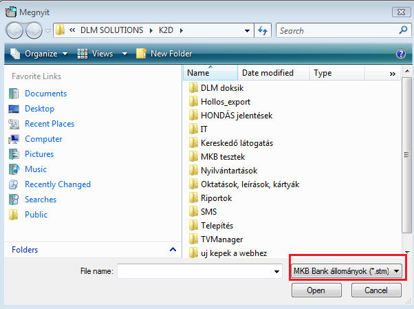 MKB bank file beemelése Bankimport esetén lehetőség van az MKB banktól letöltött stm kiterjesztésű bakkivonat file-ok beemelésére.