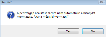 Rendszerparaméterként állítható, hogy készpénzes PARO számlával együtt nyomtatódjon-e azonnal bevételi pénztárbizonylat.