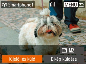 4 Válassza a [Készülék hozzáadása] lehetőséget. Válassza ki a [Készülék hozzáadása] lehetőséget a [ ][ ] gombokkal, majd nyomja meg Megjelenik a fényképezőgép SSID-azonosítója.