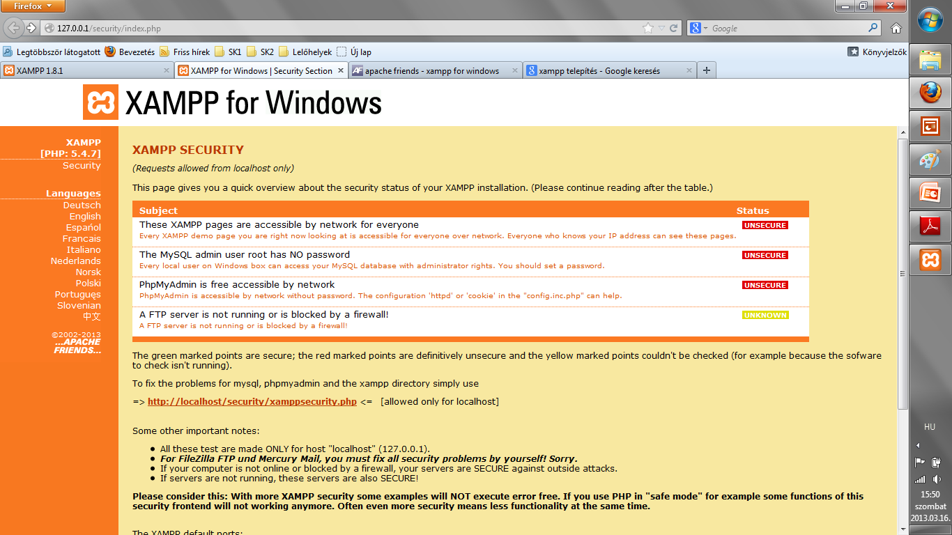 MySQL root jelszó