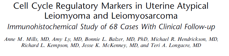 Immunhisztokémia-Nincs igazi segítség Számos cikk-nem egyértelmű eredmények Az atypusos leiomyoma, a STUMP és a leiomyosarcoma biztos