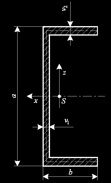 A tartó geometriai méretei a 180 mm v1 8 mm R1 11 mm b 70 mm v 11 mm R 5,5 mm 3 l 1000 mm c 50 mm v3 10 mm Az U-gerenda keresztmetszetét láthatjuk a következő ábrán.