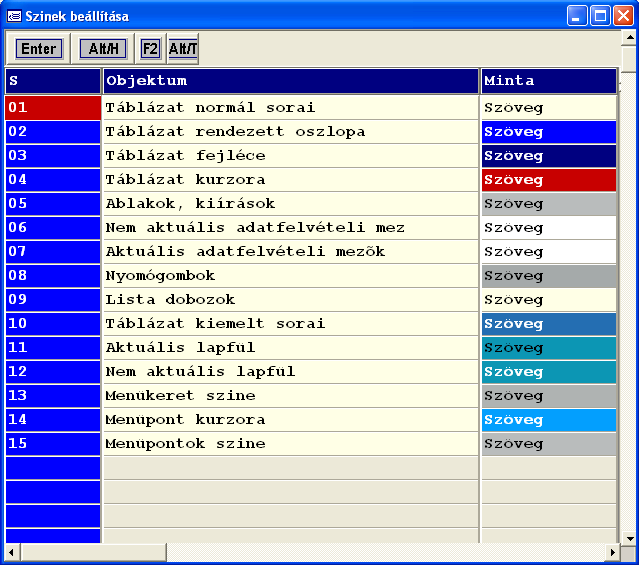 19.2 Színek beállítása Minden kezelő saját magának színezheti át a programot.