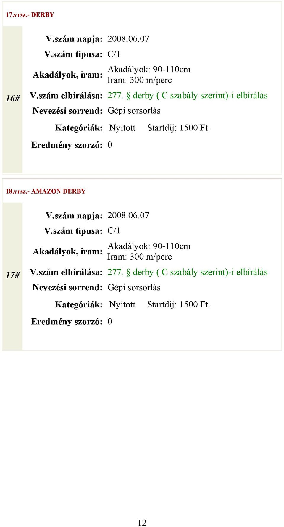 derby ( C szabály szerint)-i elbírálás 18.vrsz.- AMAZON DERBY 17# V.szám napja: 2008.