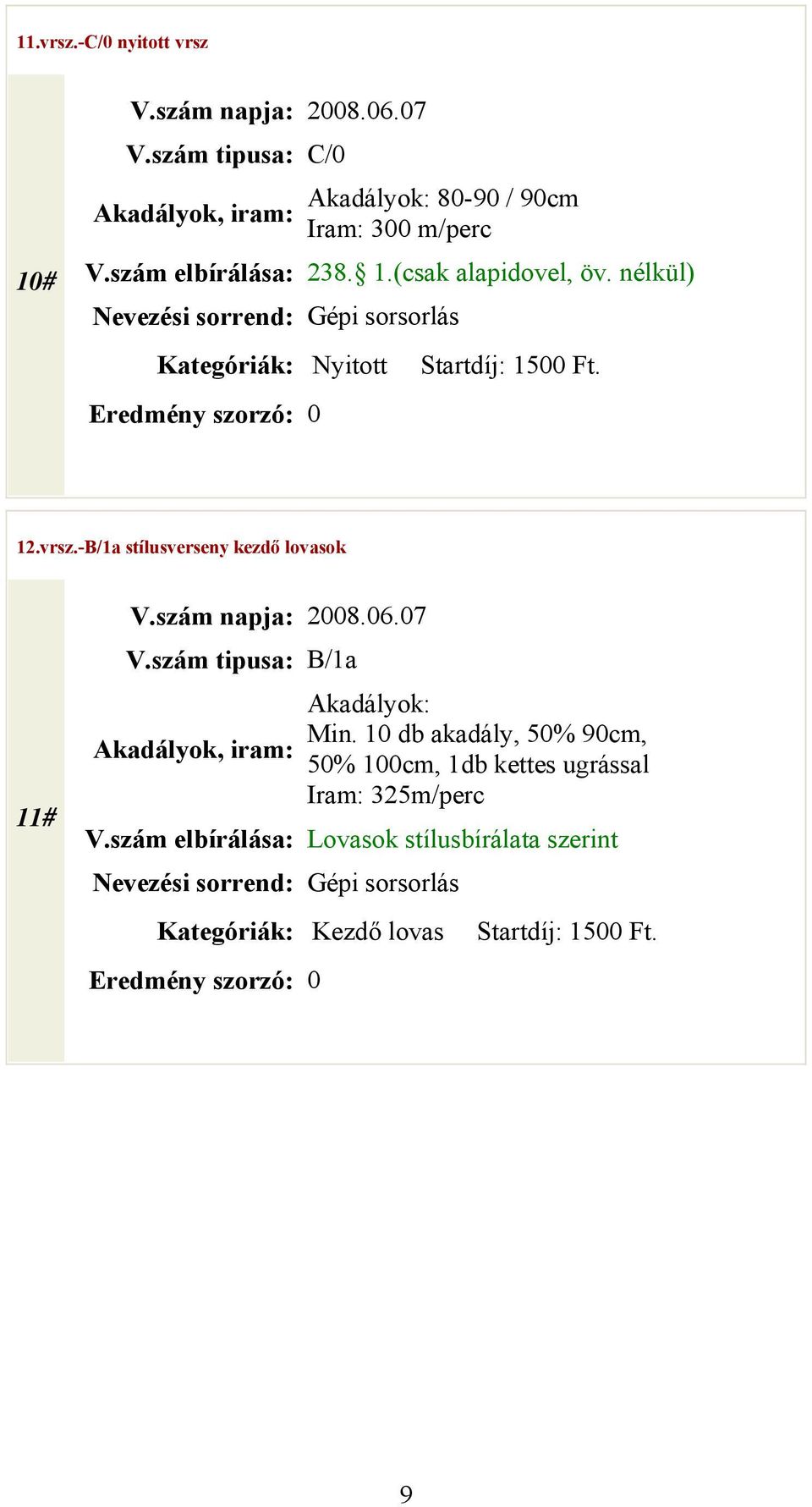 nélkül) 12.vrsz.-B/1a stílusverseny kezdő lovasok 11# V.szám napja: 2008.06.07 V.