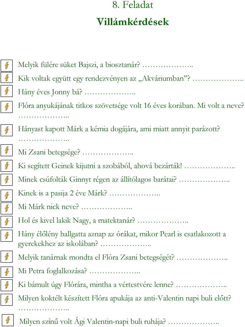 .. Minek csúfolták Ginnyt régen az állítólagos barátai?.. Kinek is a pasija 2 éve Márk?.. Mi Márk nick neve?.. Hol és kivel lakik Nagy, a matektanár?