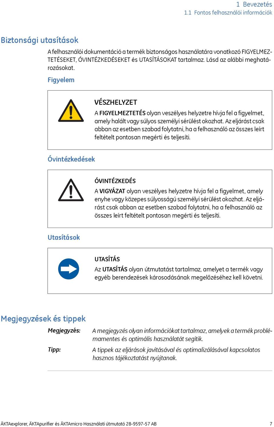 Lásd az alábbi meghatározásokat. Figyelem A FIGYELMEZTETÉS olyan veszélyes helyzetre hívja fel a figyelmet, amely halált vagy súlyos személyi sérülést okozhat.