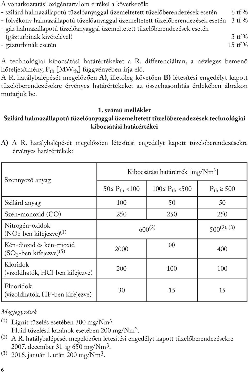 határértékeket a R. differenciáltan, a névleges bemenő hőteljesítmény, P th [MW th ] függvényében írja elő. A R.