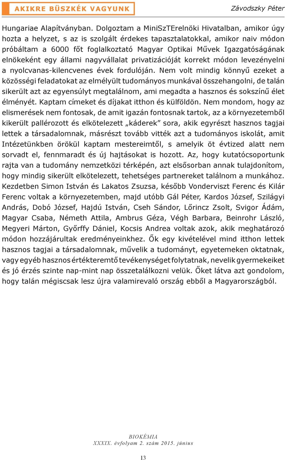 Igazgatóságának elnökeként egy állami nagyvállalat privatizációját korrekt módon levezényelni a nyolcvanas-kilencvenes évek fordulóján.