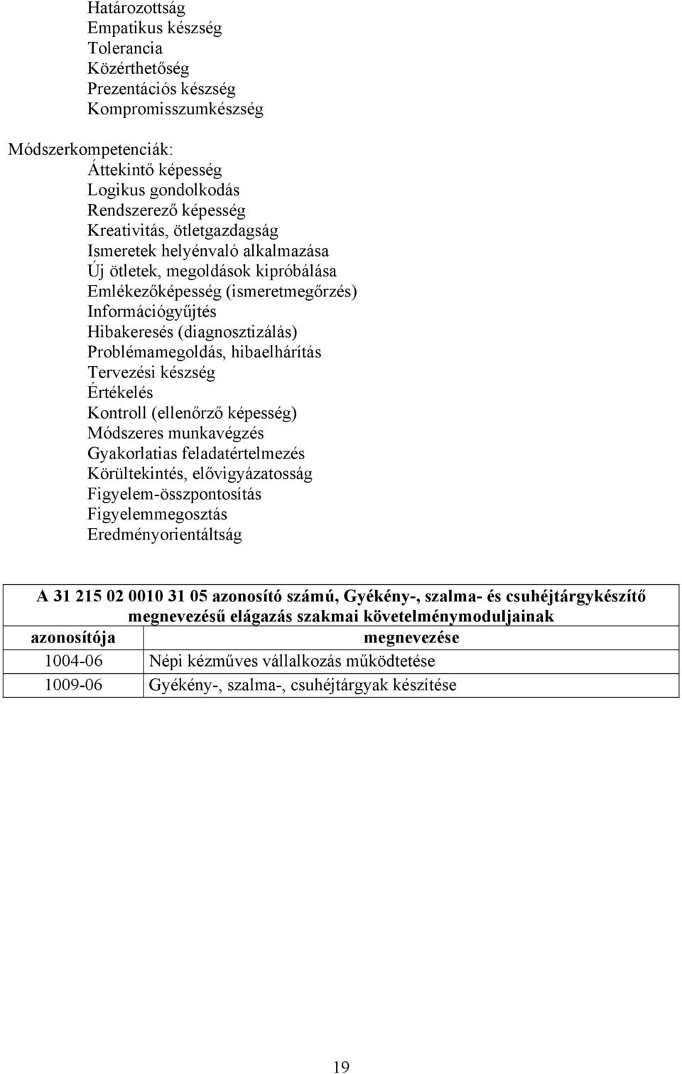 Tervezési készség Értékelés Kontroll (ellenőrző képesség) Módszeres munkavégzés Gyakorlatias feladatértelmezés Körültekintés, elővigyázatosság Figyelem-összpontosítás Figyelemmegosztás