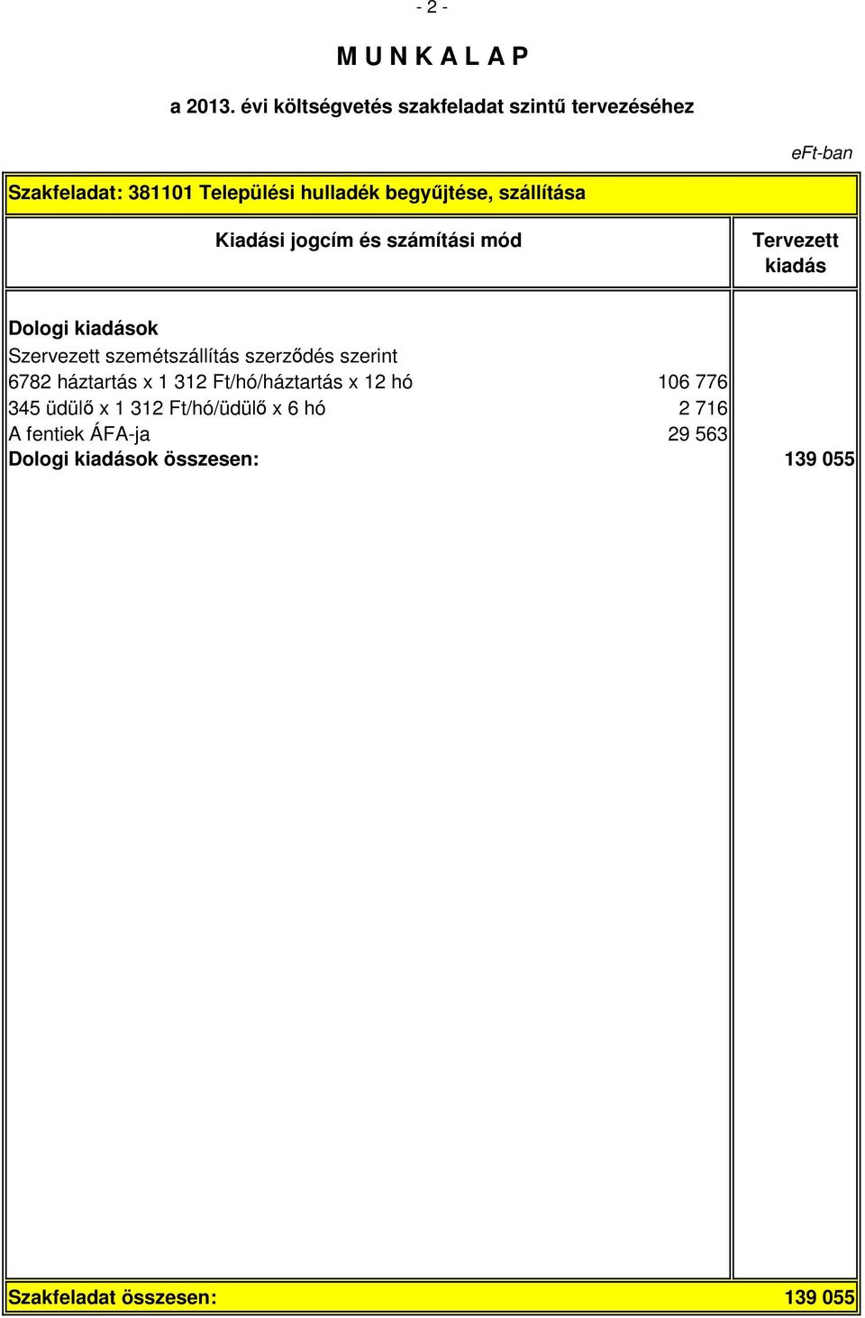 Ft/hó/háztartás x 12 hó 106 776 345 üdülő x 1 312 Ft/hó/üdülő x 6 hó 2 716