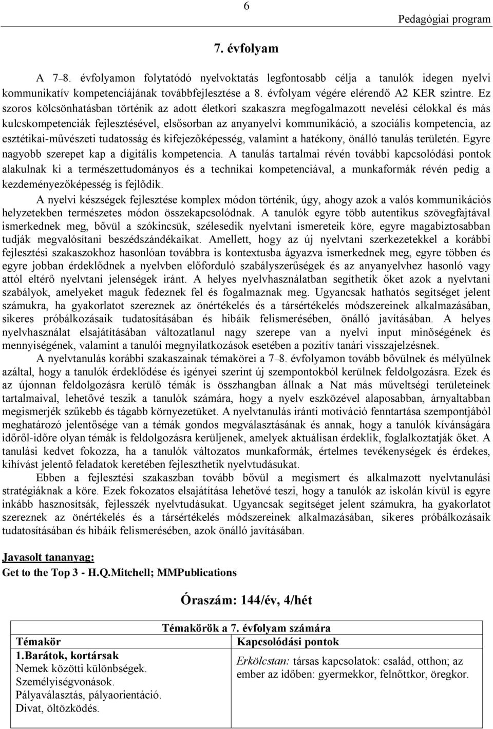 kompetencia, az esztétikai-művészeti tudatosság és kifejezőképesség, valamint a hatékony, önálló tanulás területén. Egyre nagyobb szerepet kap a digitális kompetencia.