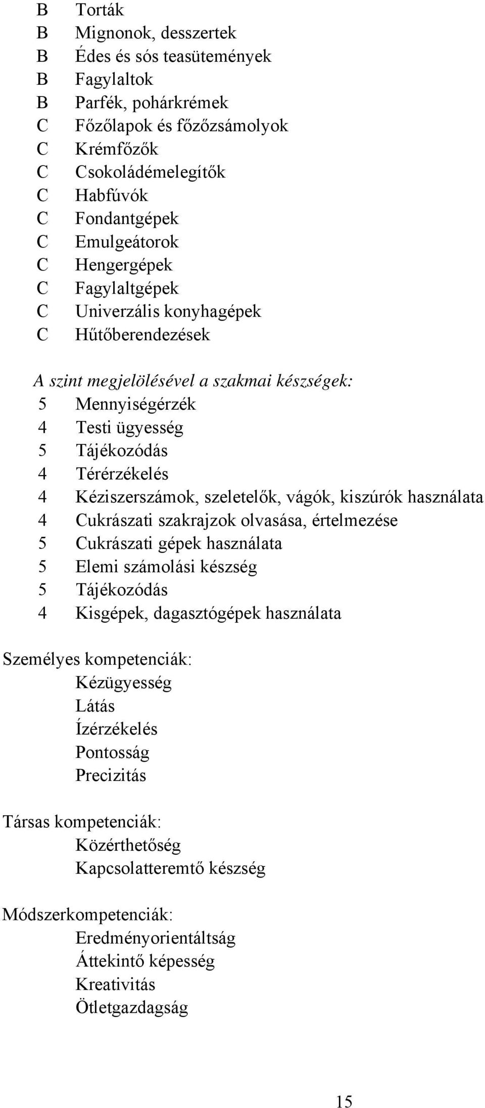 vágók, kiszúrók használata 4 ukrászati szakrajzok olvasása, értelmezése 5 ukrászati gépek használata 5 Elemi számolási készség 5 Tájékozódás 4 Kisgépek, dagasztógépek használata Személyes