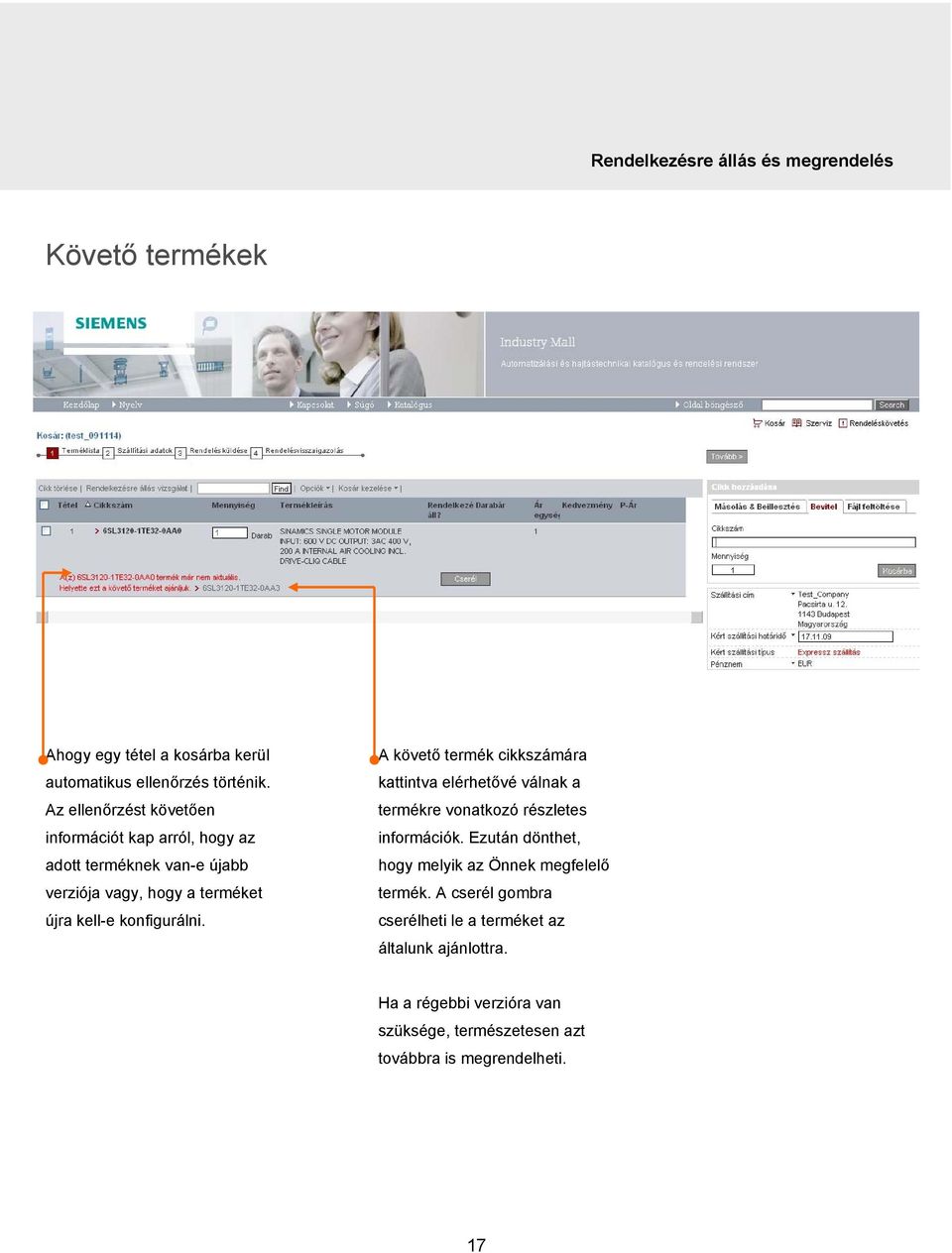 A követő termék cikkszámára kattintva elérhetővé válnak a termékre vonatkozó részletes információk.