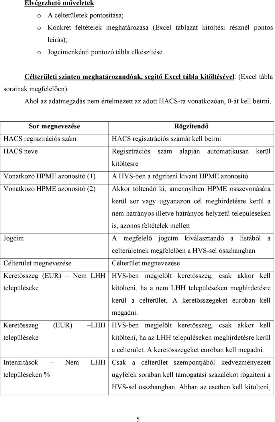 Sor megnevezése Rögzítendő HACS regisztrációs szám HACS regisztrációs számát kell beírni HACS neve Regisztrációs szám alapján automatikusan kerül kitöltésre Vonatkozó HPME azonosító (1) A HVS-ben a