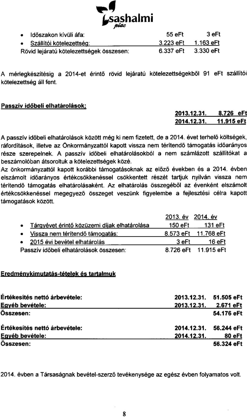 915 eft A passzív időbeli elhatárolások között még ki nem fizetett, de a 2014.