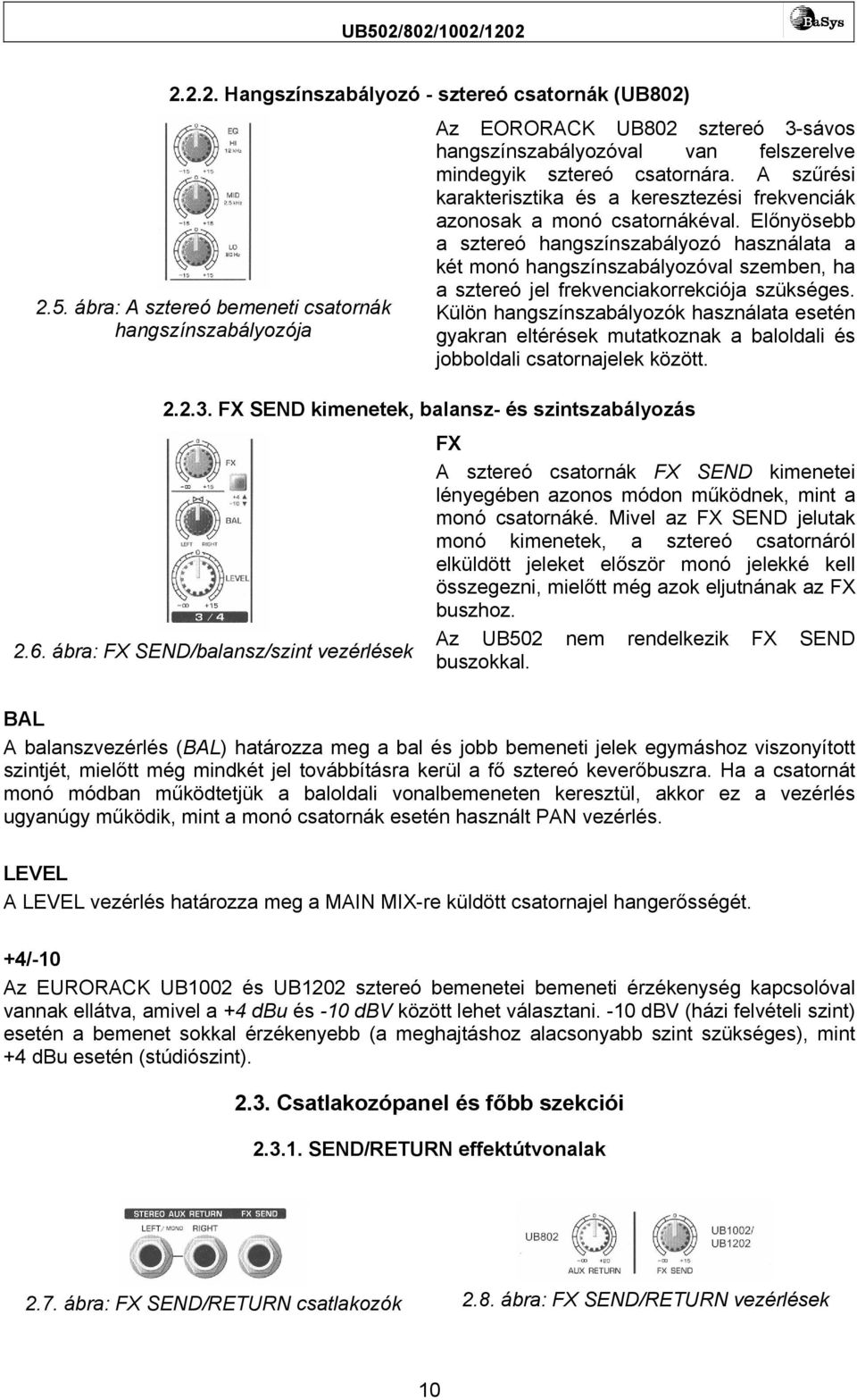 A szűrési karakterisztika és a keresztezési frekvenciák azonosak a monó csatornákéval.