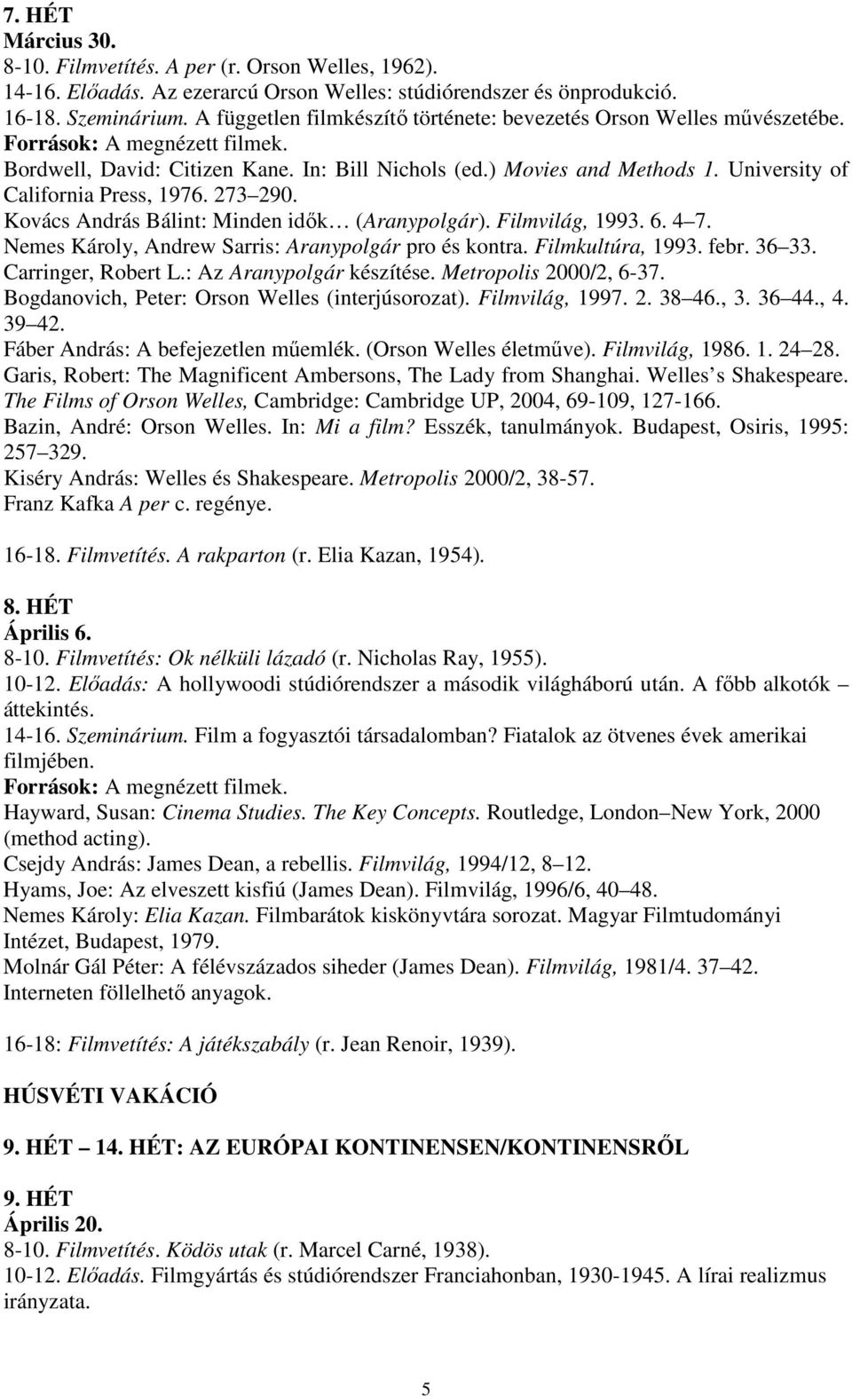 Kovács András Bálint: Minden idők (Aranypolgár). Filmvilág, 1993. 6. 4 7. Nemes Károly, Andrew Sarris: Aranypolgár pro és kontra. Filmkultúra, 1993. febr. 36 33. Carringer, Robert L.