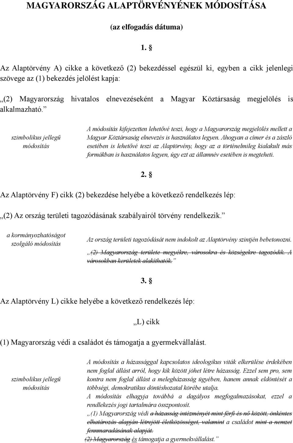 megjelölés is alkalmazható. szimbolikus jellegű A kifejezetten lehetővé teszi, hogy a Magyarország megjelölés mellett a Magyar Köztársaság elnevezés is használatos legyen.