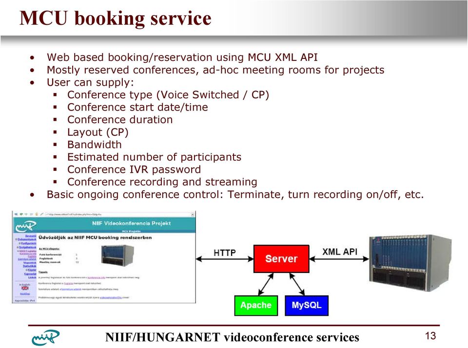 date/time Conference duration Layout (CP) Bandwidth Estimated number of participants Conference IVR