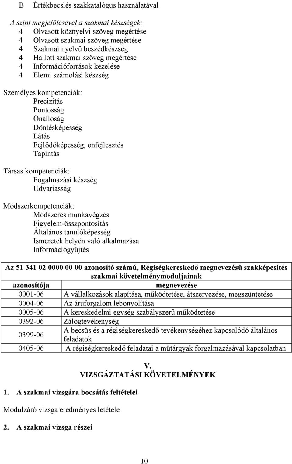 Társas kompetenciák: Fogalmazási készség Udvariasság Módszerkompetenciák: Módszeres munkavégzés Figyelem-összpontosítás Általános tanulóképesség Ismeretek helyén való alkalmazása Információgyűjtés Az