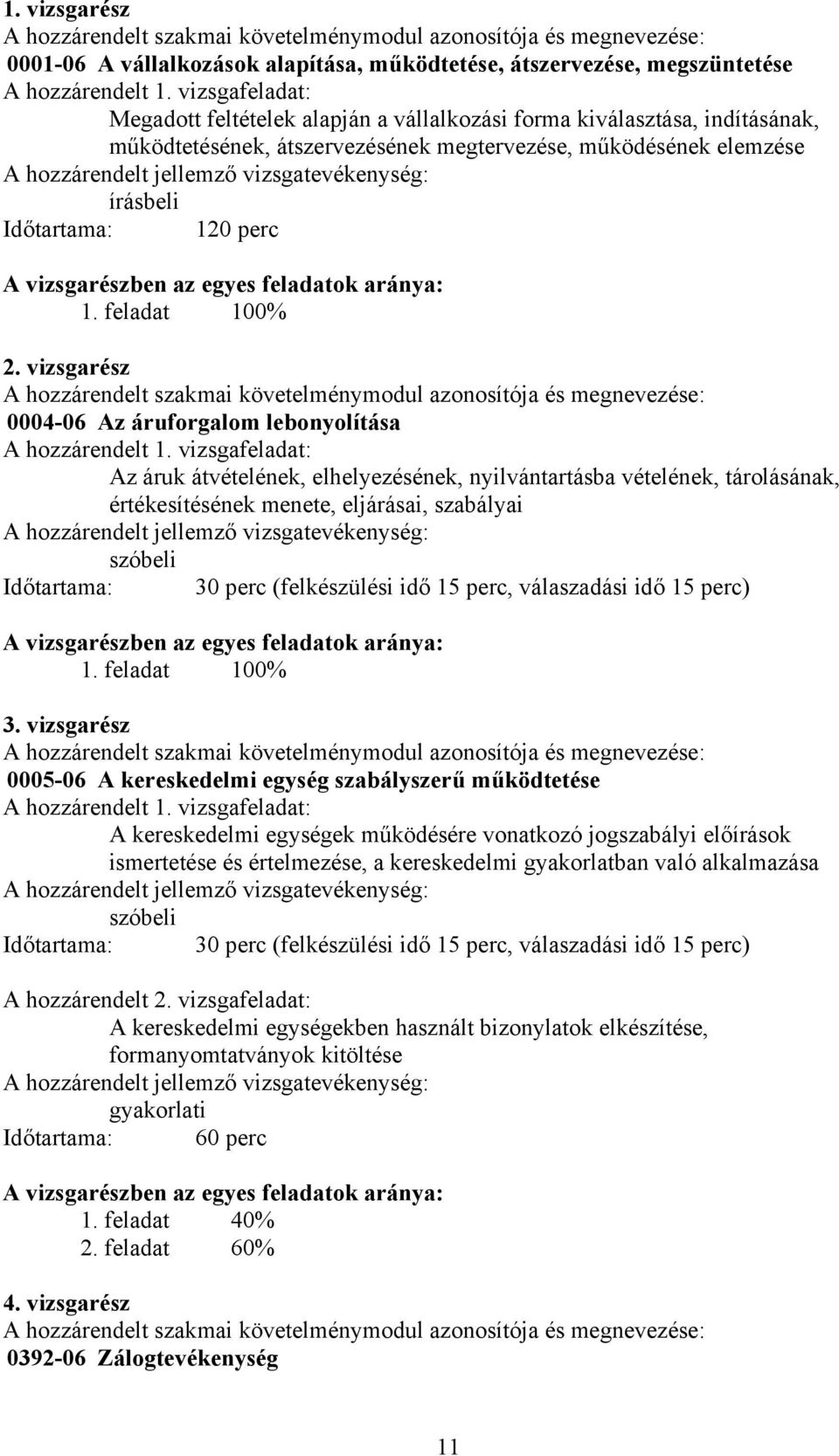 vizsgarészben az egyes feladatok aránya: 1. feladat 100% 2. vizsgarész A hozzárendelt szakmai követelménymodul azonosítója és megnevezése: 0004-06 Az áruforgalom lebonyolítása A hozzárendelt 1.