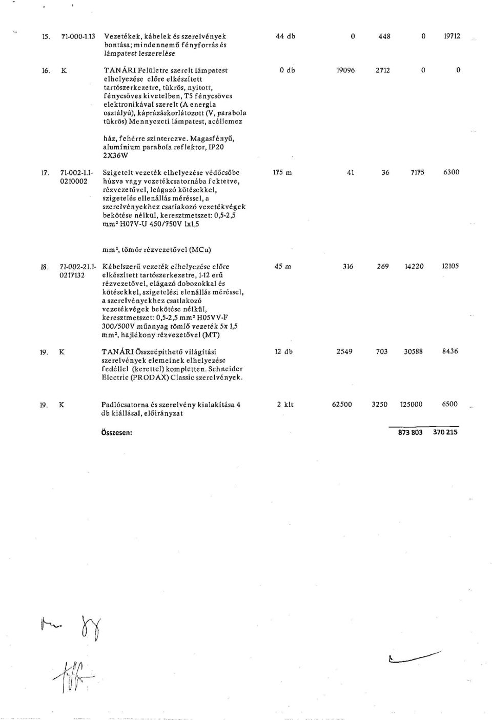 káprázáskorlátozott (V, parabola tükrös) Mennyezeti lámpatest, acéllemez db 1996 2712 ház, fehérre szinterezve. Magasfényű, alumínium parabola reflektor, IP2 2X36W 71-2-1.