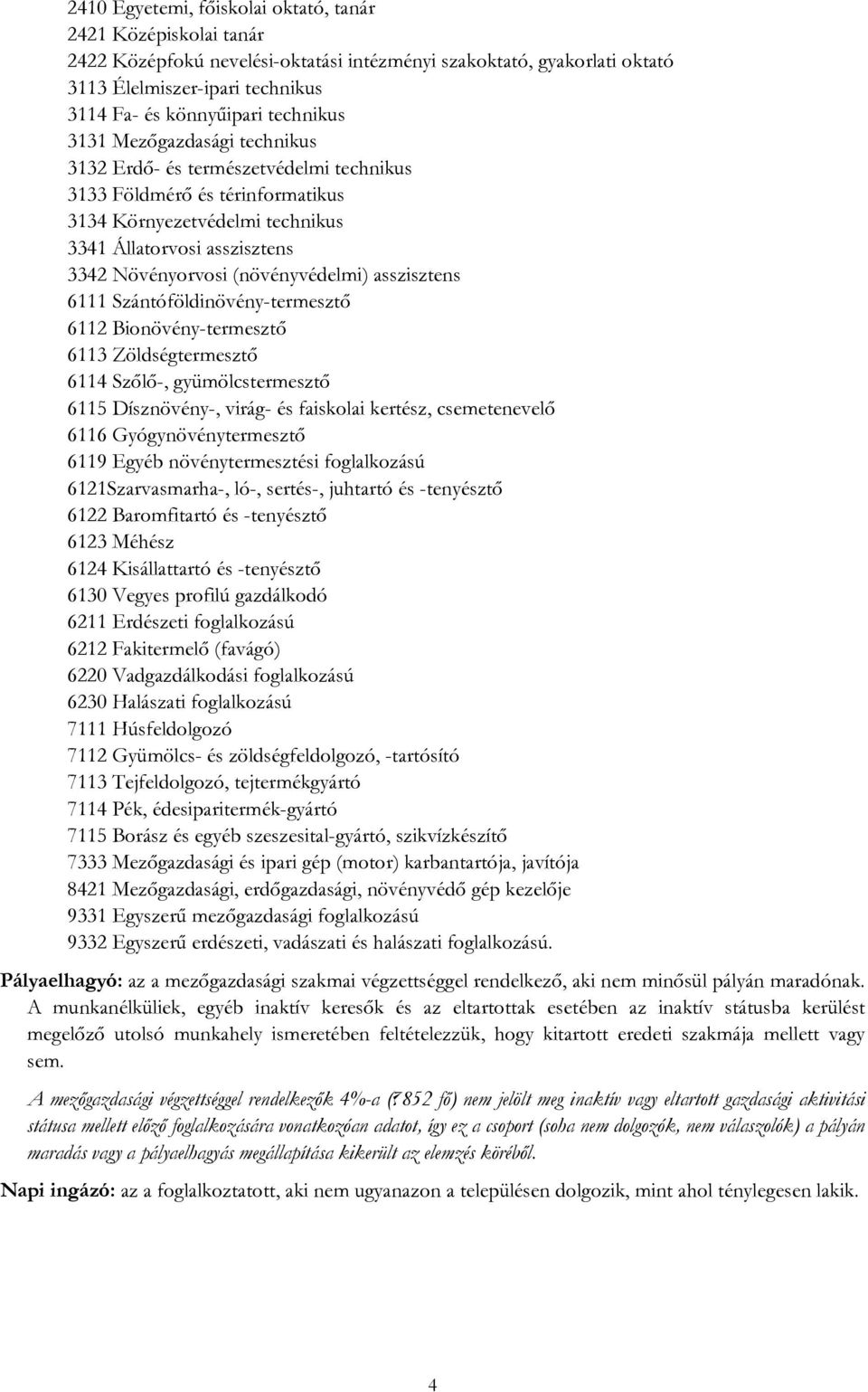 (növényvédelmi) asszisztens 6111 Szántóföldinövény-termesztő 6112 Bionövény-termesztő 6113 Zöldségtermesztő 6114 Szőlő-, gyümölcstermesztő 6115 Dísznövény-, virág- és faiskolai kertész, csemetenevelő