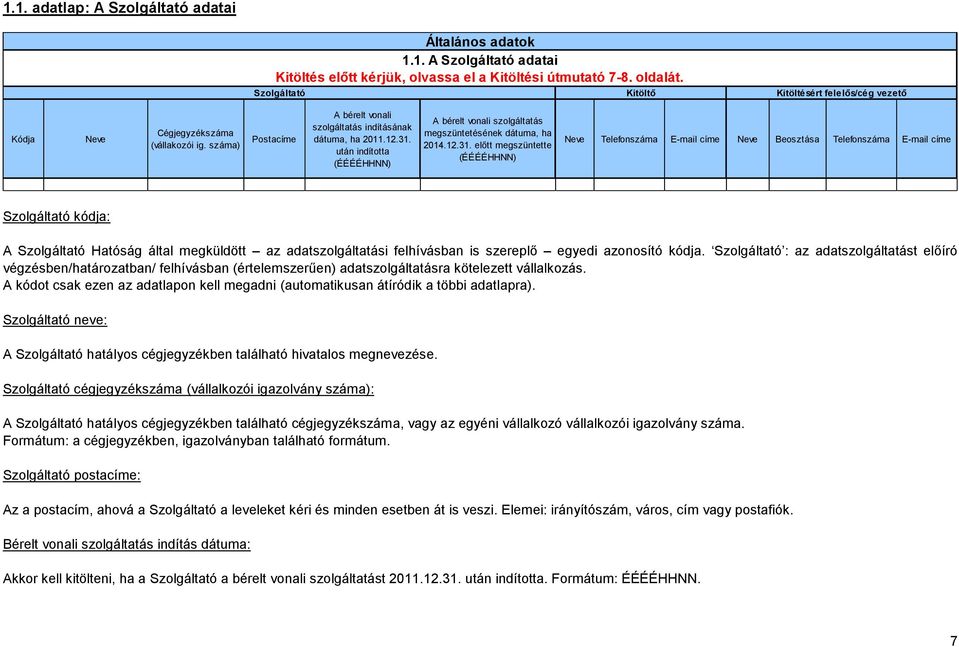 után indította (ÉÉÉÉHHNN) A bérelt vonali szolgáltatás megszüntetésének dátuma, ha 2014.12.31.