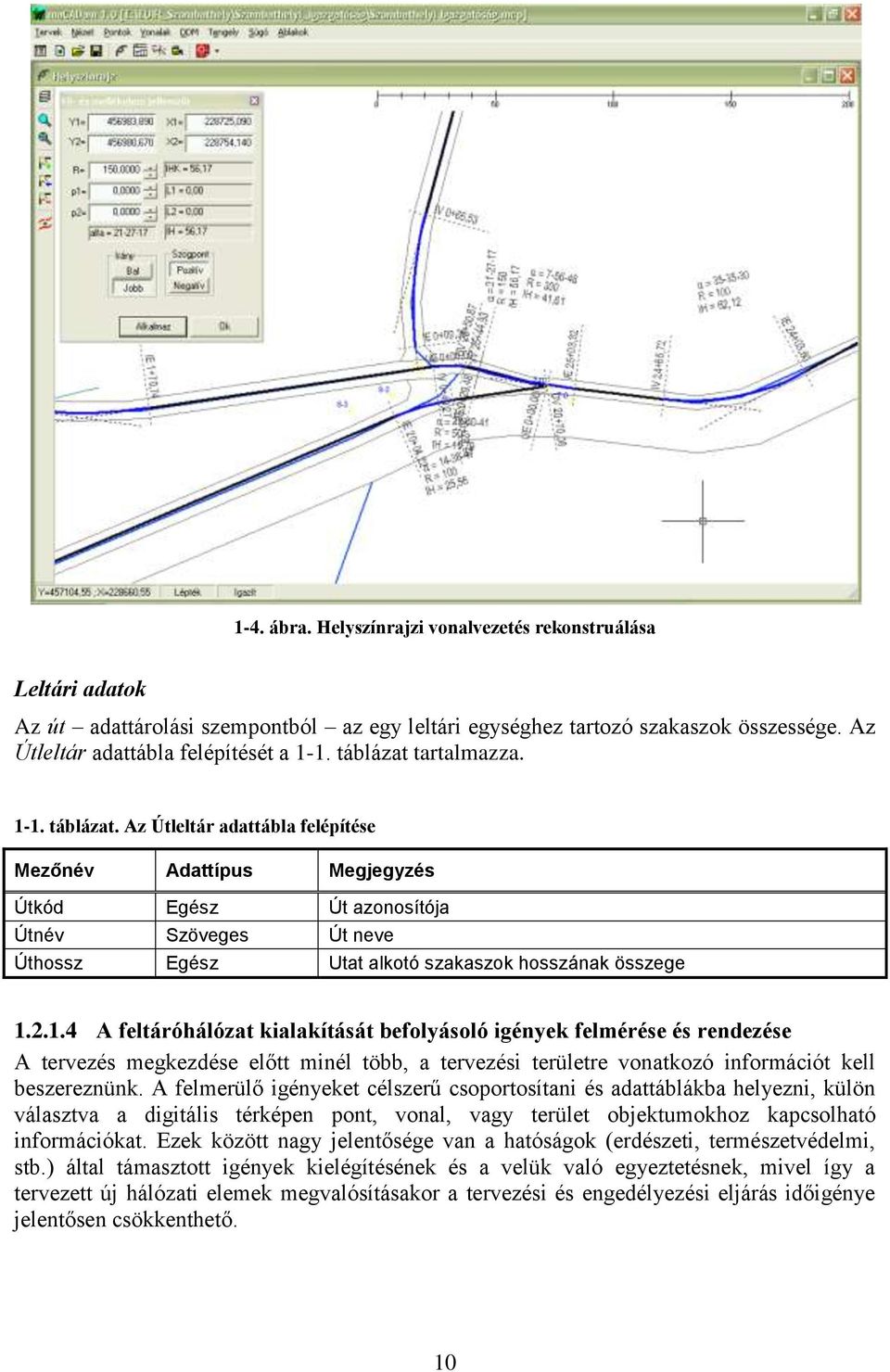 Az Útleltár adattábla felépítése Mezőnév Adattípus Megjegyzés Útkód Egész Út azonosítója Útnév Szöveges Út neve Úthossz Egész Utat alkotó szakaszok hosszának összege 1.