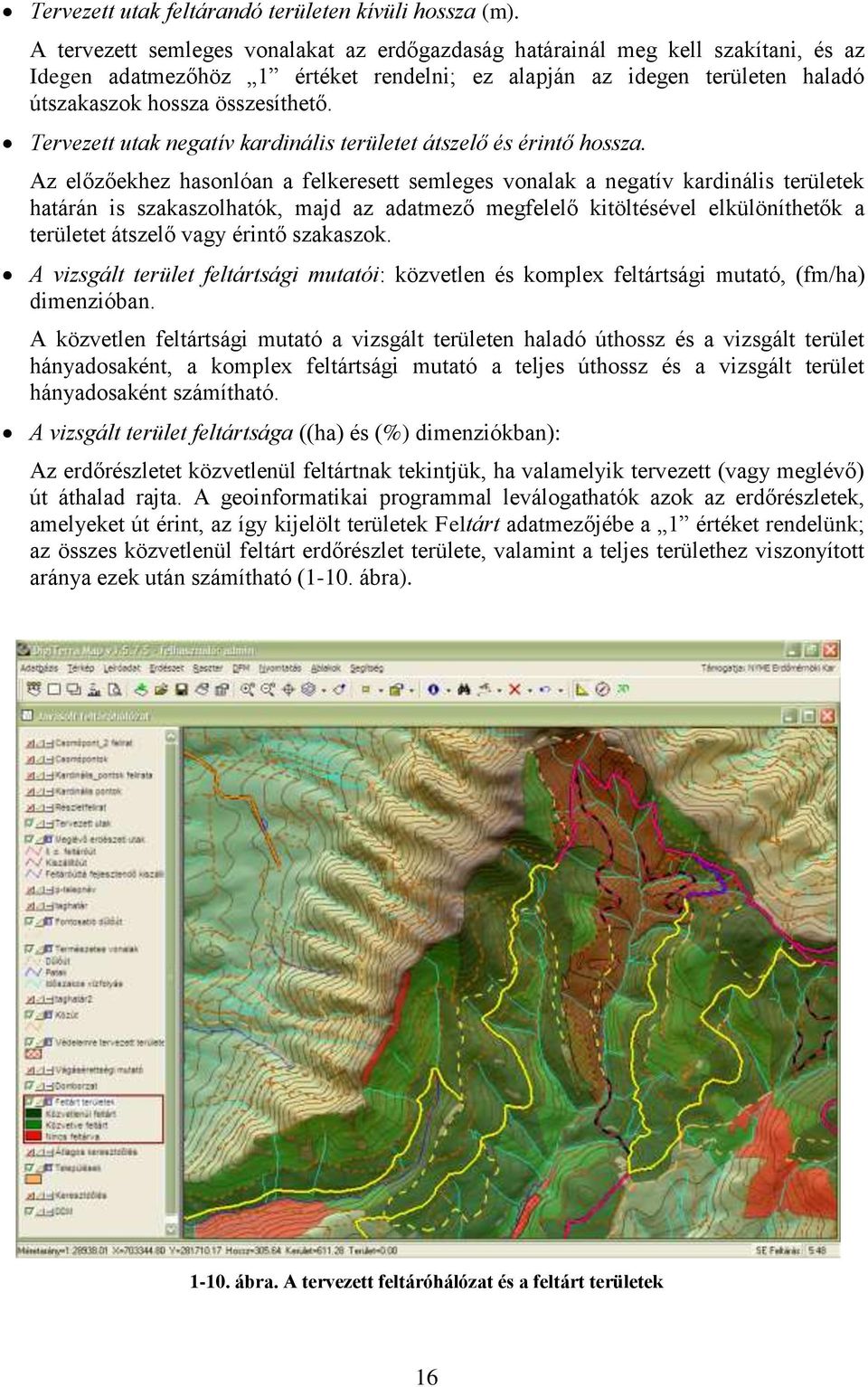 Tervezett utak negatív kardinális területet átszelő és érintő hossza.