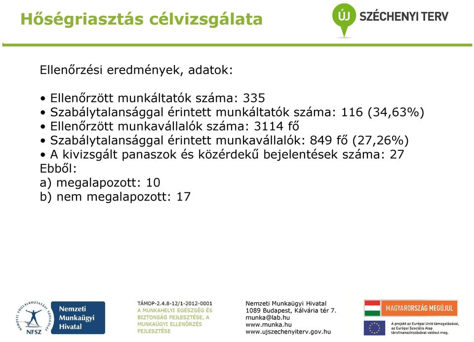 száma: 3114 fő Szabálytalansággal érintett munkavállalók: 849 fő (27,26%) A kivizsgált