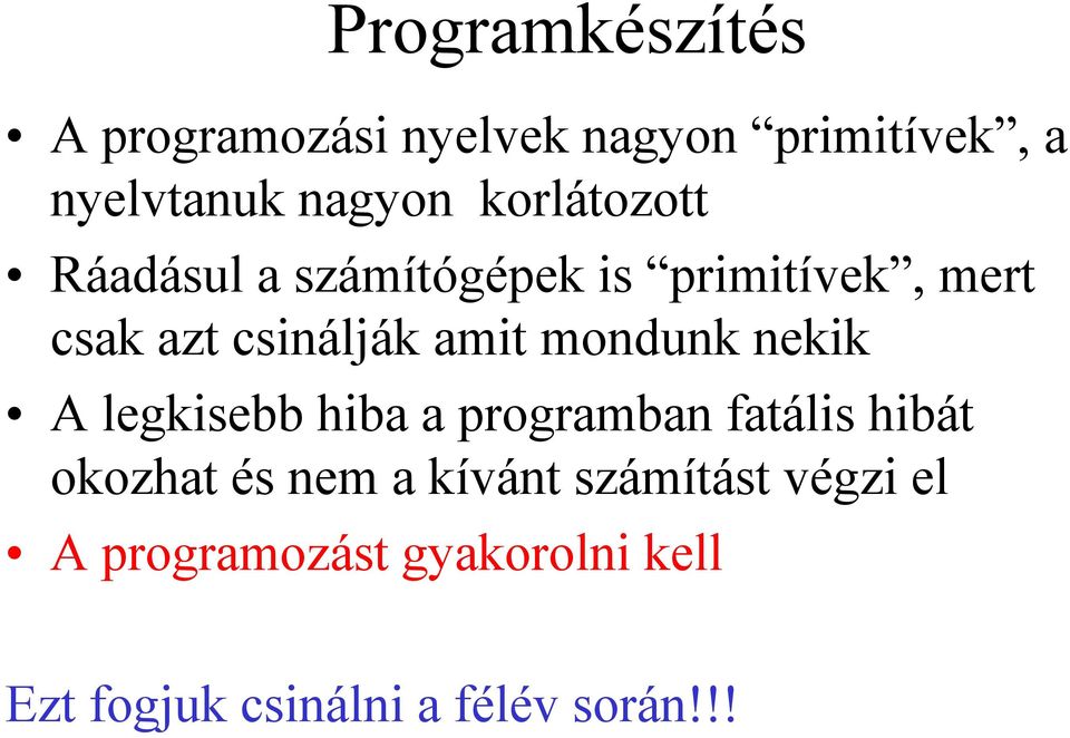 mondunk nekik A legkisebb hiba a programban fatális hibát okozhat és nem a kívánt