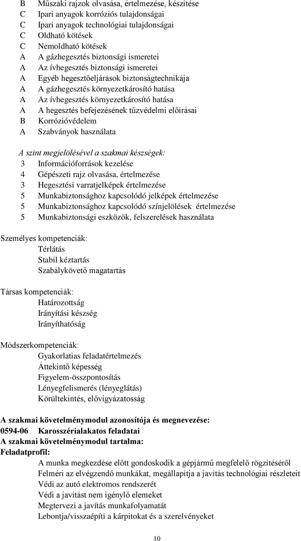 hegesztés befejezésének tűzvédelmi előírásai Korrózióvédelem Szabványok használata A szint megjelölésével a szakmai készségek: 3 Információforrások kezelése 4 Gépészeti rajz olvasása, értelmezése 3