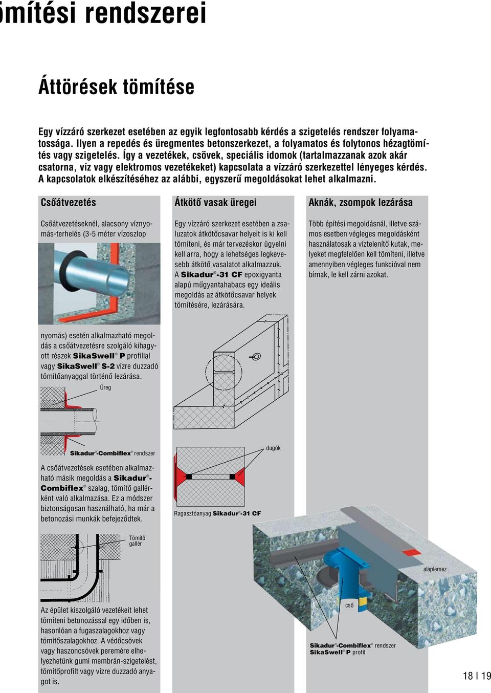 Így a vezetékek, csövek, speciális idomok (tartalmazzanak azok akár csatorna, víz vagy elektromos vezetékeket) kapcsolata a vízzáró szerkezettel lényeges kérdés.