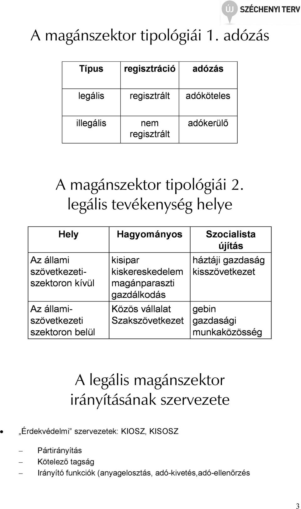 legális tevékenység helye Hely Hagyományos Szocialista újítás Az állami szövetkezetiszektoron kívül Az államiszövetkezeti szektoron belül kisipar