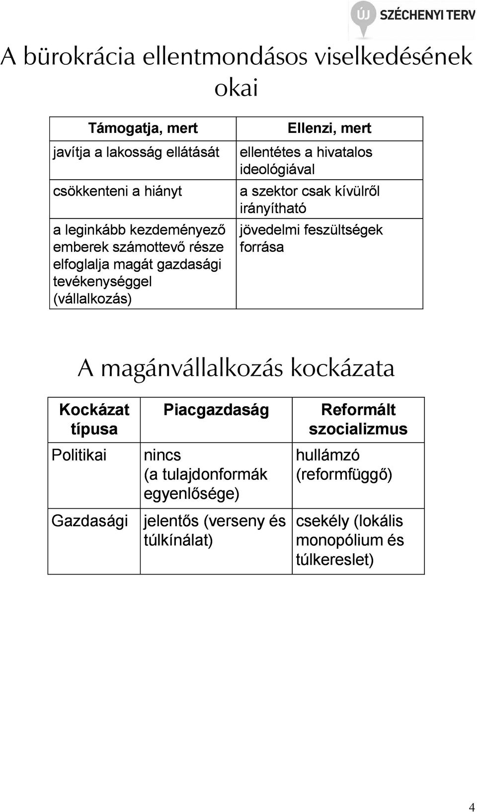 csak kívülről irányítható jövedelmi feszültségek forrása A magánvállalkozás kockázata Kockázat típusa Politikai Gazdasági Piacgazdaság nincs (a