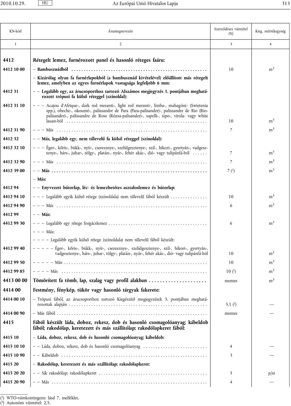 legfeljebb 6 mm: 4412 31 Legalább egy, az árucsoporthoz tartozó Alszámos megjegyzés 1.