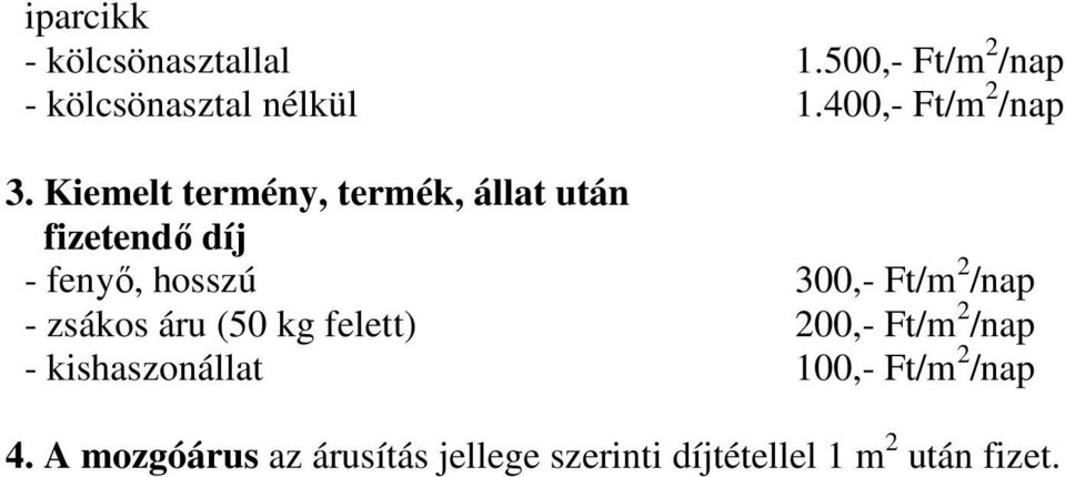 Kiemelt termény, termék, állat után fizetendı díj - fenyı, hosszú 300,- Ft/m 2