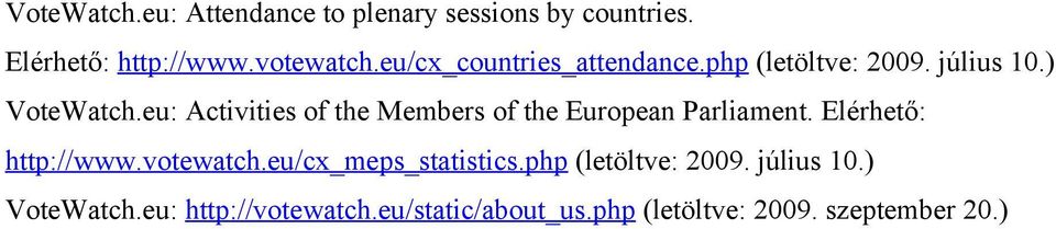 eu: Activities of the Members of the European Parliament. Elérhető: http://www.votewatch.