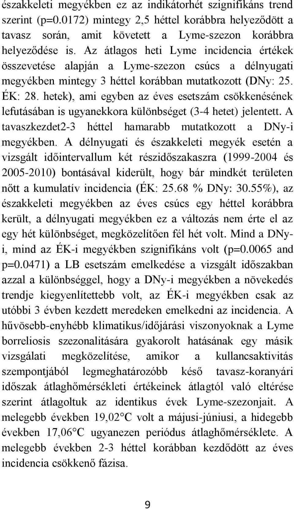 hetek), ami egyben az éves esetszám csökkenésének lefutásában is ugyanekkora különbséget (3-4 hetet) jelentett. A tavaszkezdet2-3 héttel hamarabb mutatkozott a DNy-i megyékben.