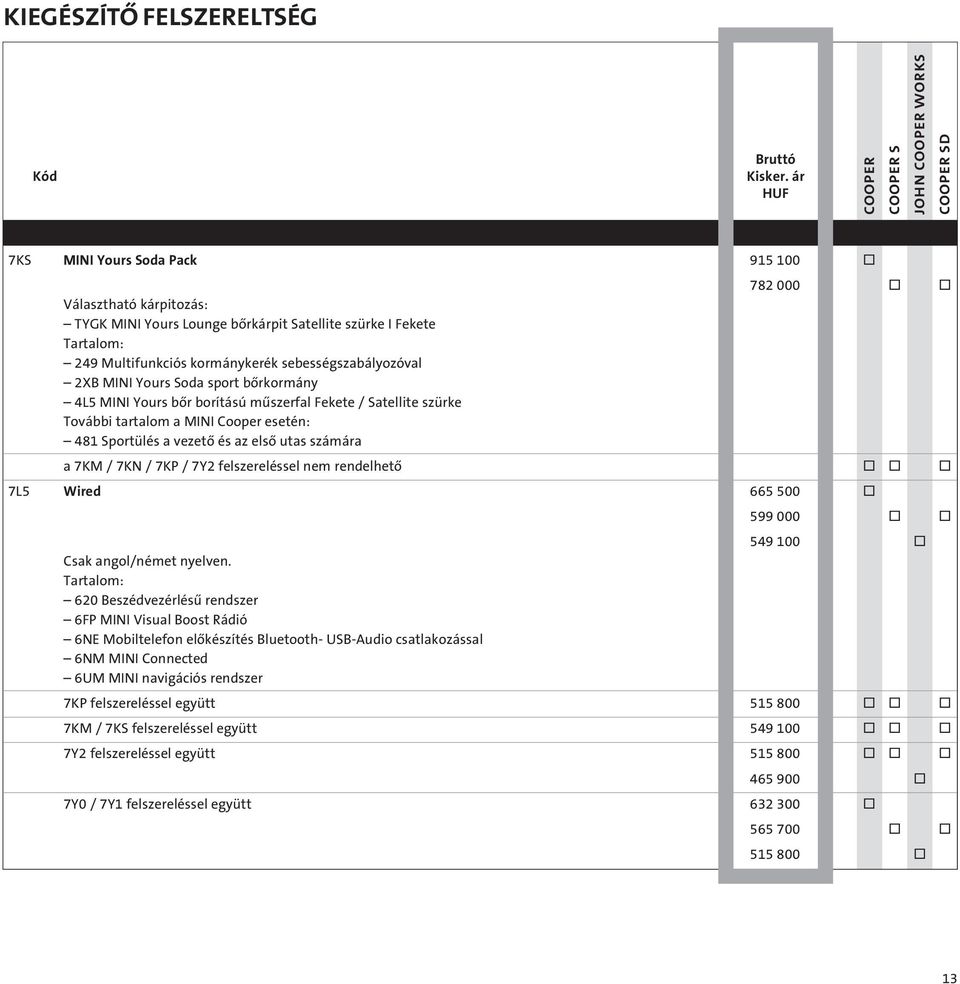 nem rendelhetô 7L5 Wired 665 500 599 000 549 100 Csak angl/német nyelven.