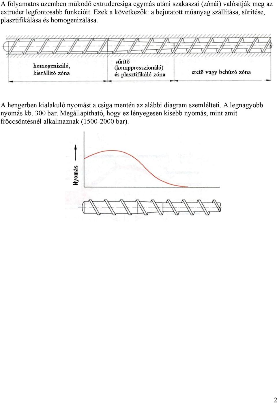 Ezek a következők: a bejutatott műanyag szállítása, sűrítése, plasztifikálása és homogenizálása.